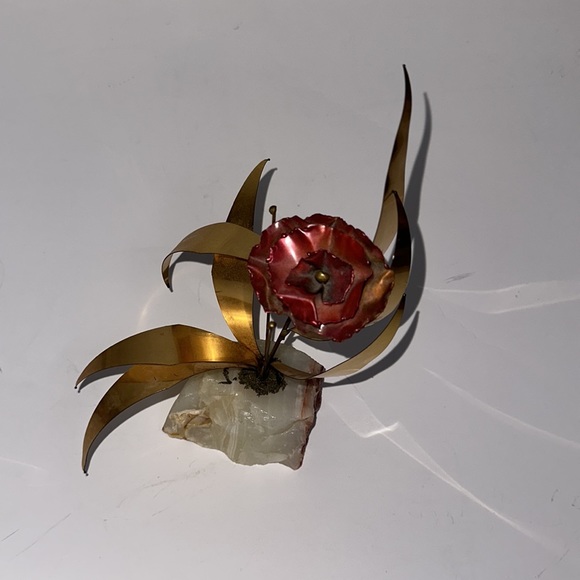 Vintage Mario Jason Flower & Leaves Brass on Marble Onyx Base Sculpture - Picture 3 of 11